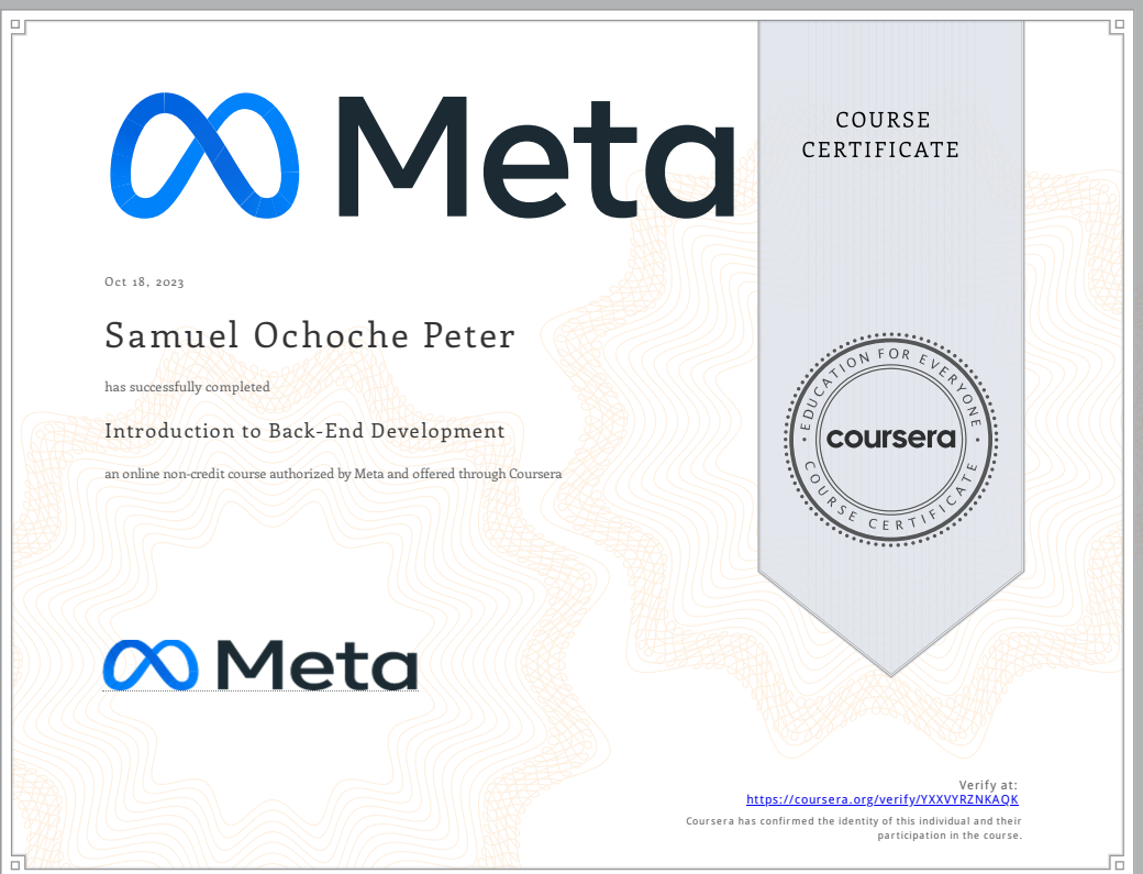 Back-End Certificate